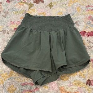 Aerie High Waist Smocked Green Shorts